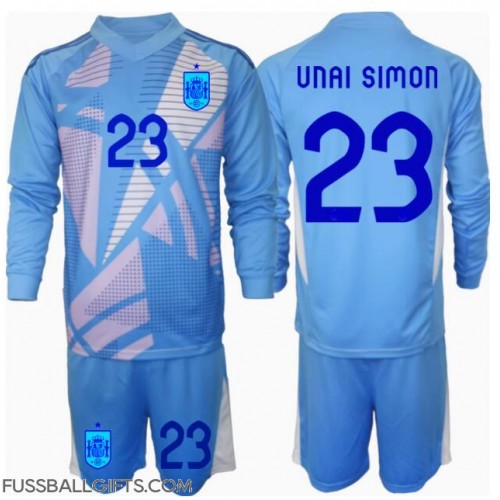 Spanien Unai Simon #23 Torwart Fußballbekleidung Heimtrikot Kinder EM 2024 Langarm (+ kurze hosen)